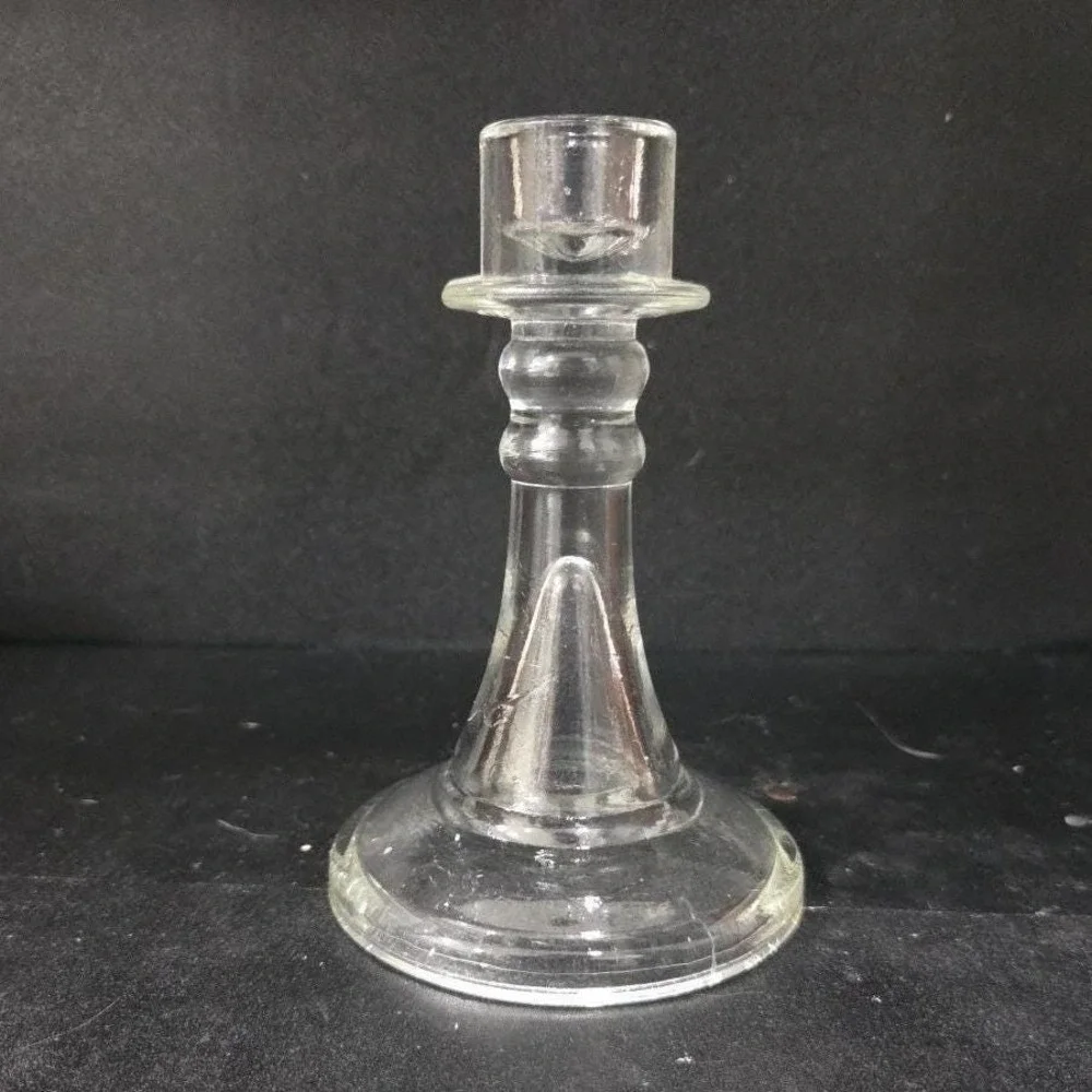 Clear Glass Candlestick Holder, Antique Single Candle Stick, Vintage Replacement